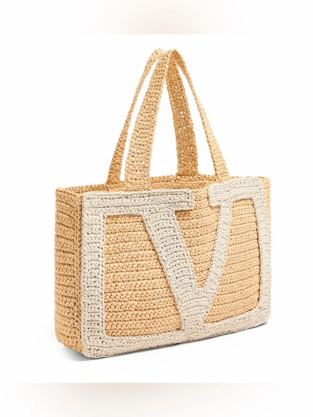 VALENTINO GARAVANI Viva Superstar VLOGO crochet raffia tote bag